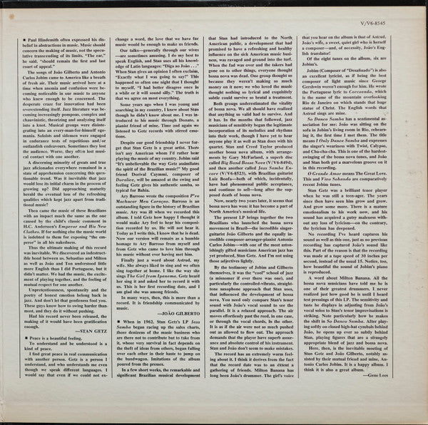 Stan Getz / João Gilberto Featuring Antonio Carlos Jobim : Getz / Gilberto (LP, Album, Mono, MGM)