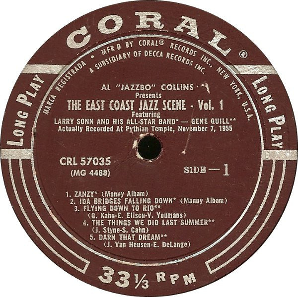 Al "Jazzbo" Collins* : East Coast Jazz Scene - Vol. 1 (LP, Album)