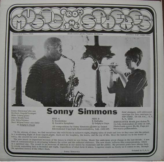 Sonny Simmons : Music From The Spheres (LP, Album)