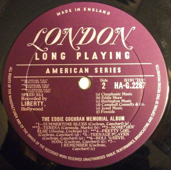 Eddie Cochran : The Eddie Cochran Memorial Album (LP, Album, Mono)