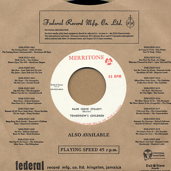 Tomorrow's Children : Bang Bang Rock Steady / Rain (Rock Steady) (7", Single, RE)