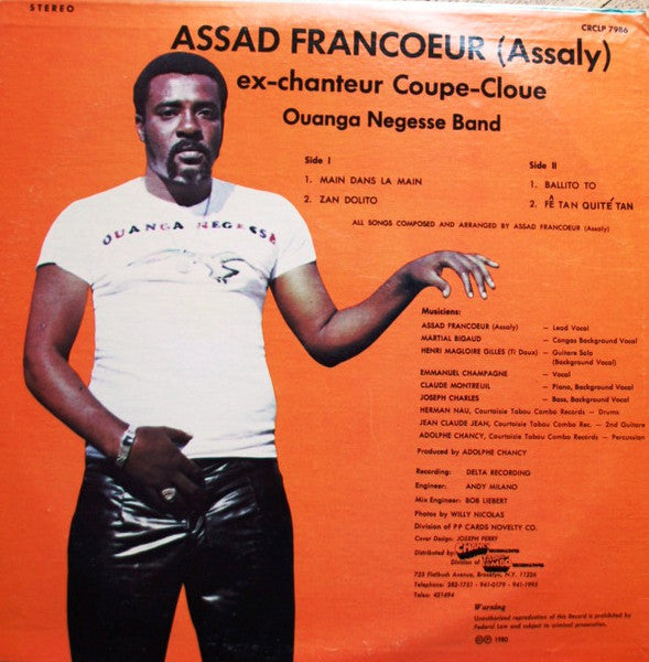 Assad Francoeur, Ouanga Negesse Band : Assad Francoeur "Assaly" Ex Chanteur Coupé Cloué (LP, Album)