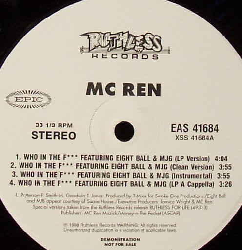 MC Ren : Who In The F*** / Comin' After You (12", Promo)