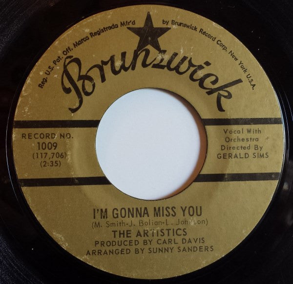The Artistics : I'm Gonna Miss You  (7", Single, Jukebox, RE, Sty)