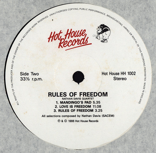 Nathan Davis Quartet : Rules Of Freedom (LP, Album, RE)