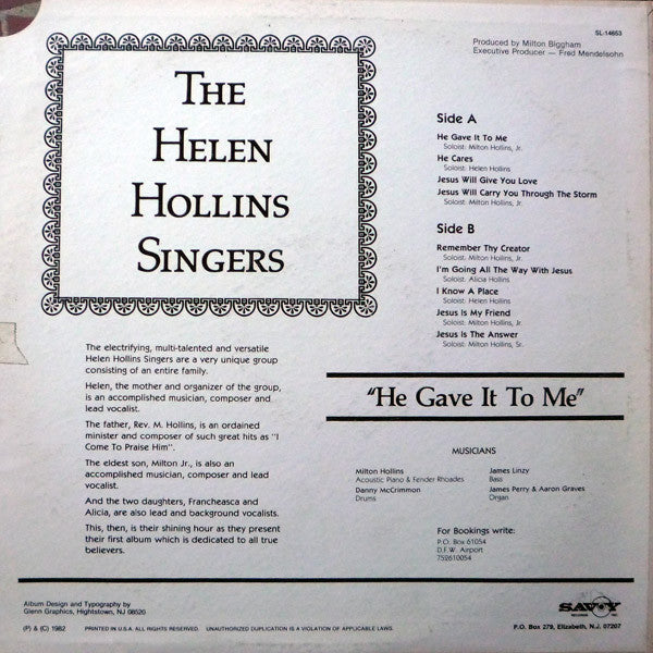 The Helen Hollins Singers : He Gave It To Me (LP, Album)
