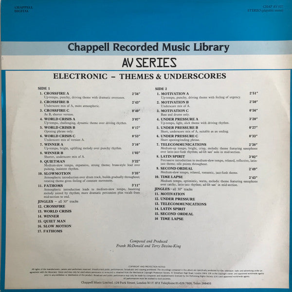 Frank McDonald / Terry Devine-King : Electronic Themes & Underscores (LP)