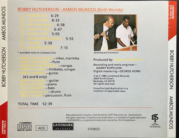 Bobby Hutcherson : Ambos Mundos (CD, Album)