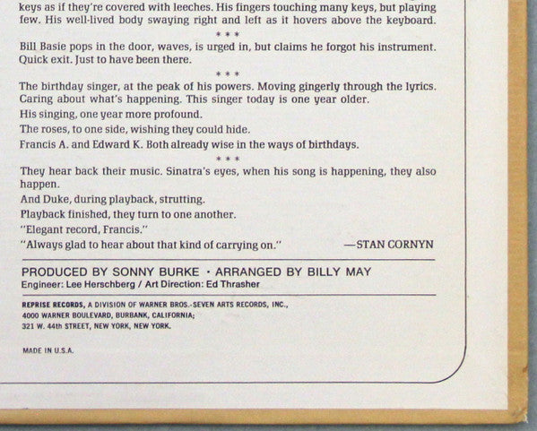 Francis Albert Sinatra* & Edward Kennedy Ellington* : Francis A. & Edward K. (LP, Album, Pit)