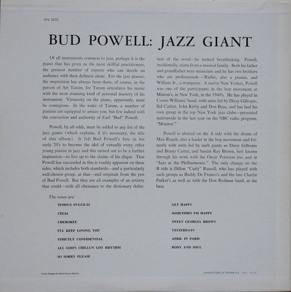 Bud Powell : Jazz Giant (LP, Album, Mono, RE)