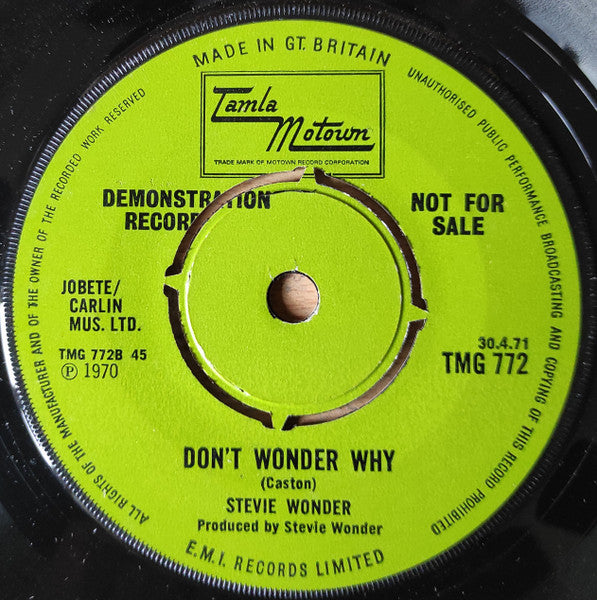 Stevie Wonder : We Can Work It Out / Don't Wonder Why (7", Promo)