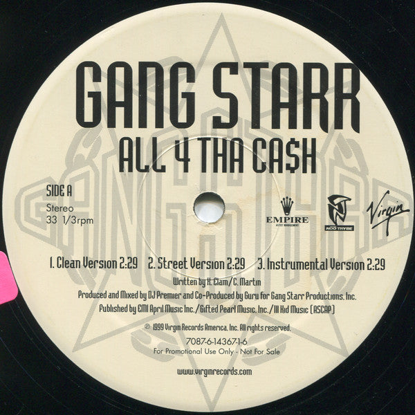 Gang Starr : All 4 Tha Ca$h / The ? Remainz (12", Promo)