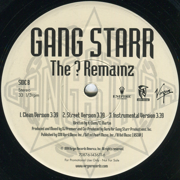 Gang Starr : All 4 Tha Ca$h / The ? Remainz (12", Promo)