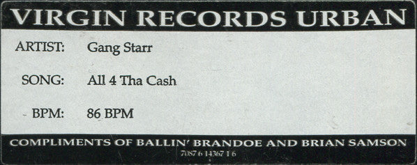 Gang Starr : All 4 Tha Ca$h / The ? Remainz (12", Promo)