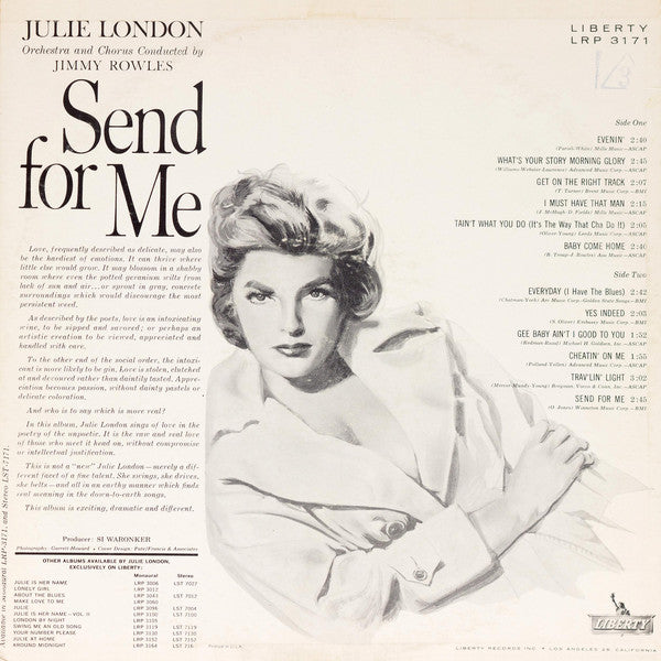 Julie London : Send For Me (LP, Album, Mono)