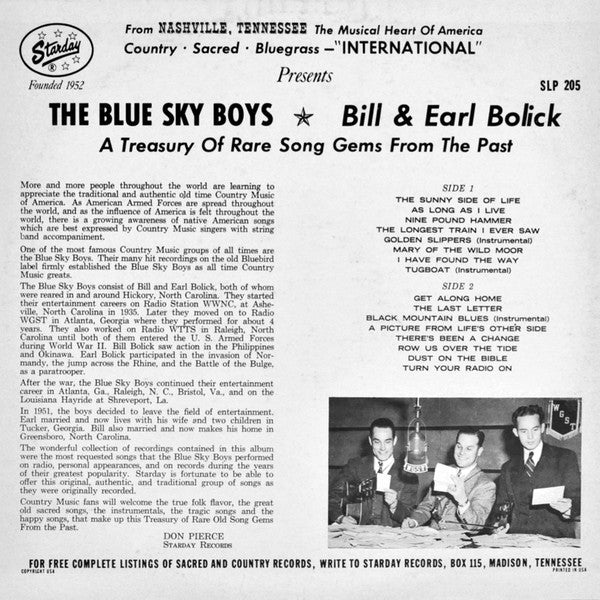 The Blue Sky Boys* : A Treasury Of Rare Song Gems From The Past (LP, Comp, Mono)