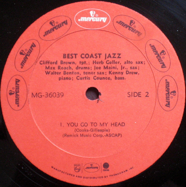 Max Roach, Herb Geller, Walter Benton, Joe Maini, Clifford Brown : Best Coast Jazz (LP, Album)
