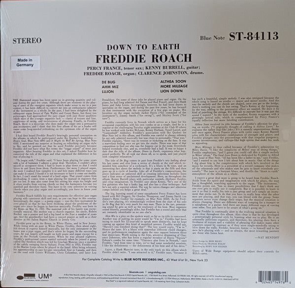 Freddie Roach : Down To Earth (LP, Album, RE, 180)