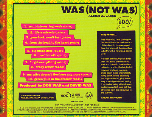 Was (Not Was) : Boo! (CD, Advance, Album, Promo)