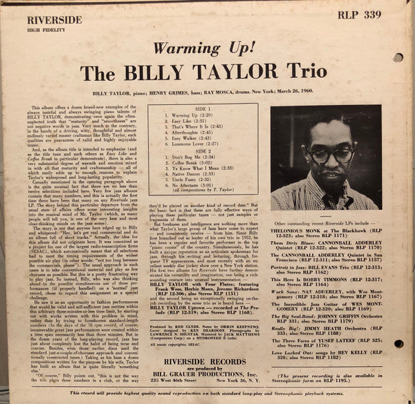 The Billy Taylor Trio* : Warming Up! (LP, Mono)