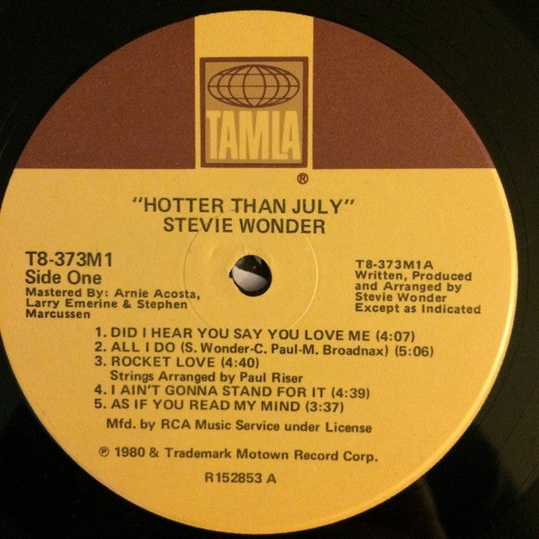 Stevie Wonder : Hotter Than July (LP, Album, Club)