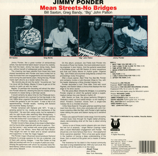 Jimmy Ponder : Mean Streets - No Bridges (LP, Album)