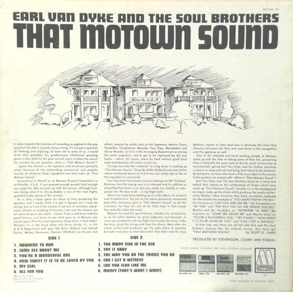 Earl Van Dyke & The Soul Brothers (17) : That Motown Sound (LP, Album, Mono)
