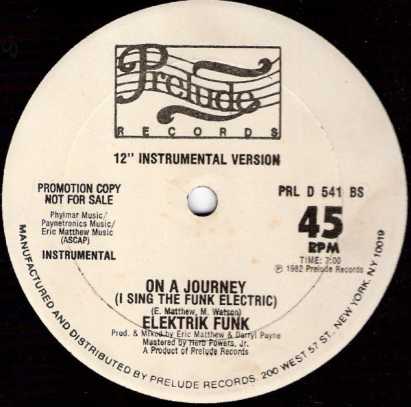 Elektrik Funk : On A Journey (I Sing The Funk Electric) (12", Promo)