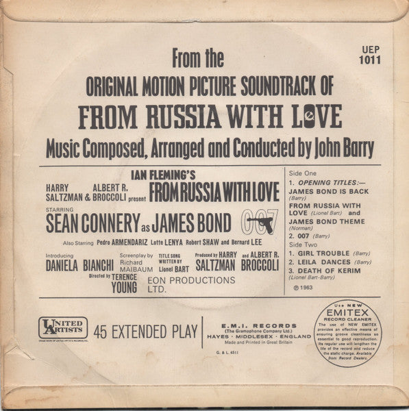 John Barry : From Russia With Love  (7", EP, Mono, RE)