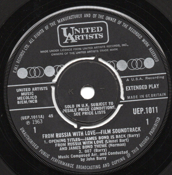 John Barry : From Russia With Love  (7", EP, Mono, RE)