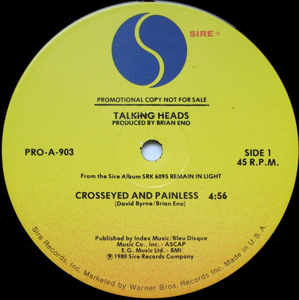 Talking Heads : Crosseyed And Painless (12", Single, Promo)