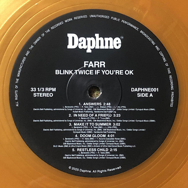 FARR (3) : Blink Twice If You're OK (12", EP, Ltd, Num, Gol)