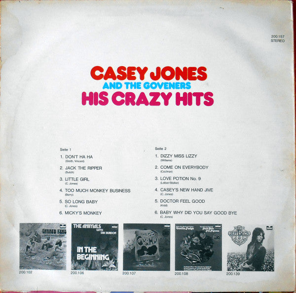 Casey Jones And The Governors* : His Crazy Hits (LP, Comp)