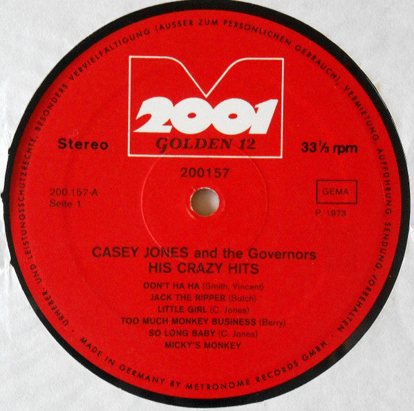 Casey Jones And The Governors* : His Crazy Hits (LP, Comp)