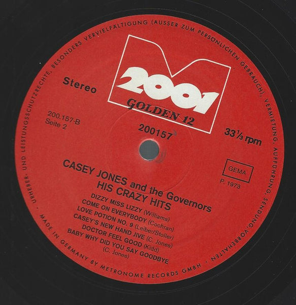 Casey Jones And The Governors* : His Crazy Hits (LP, Comp)