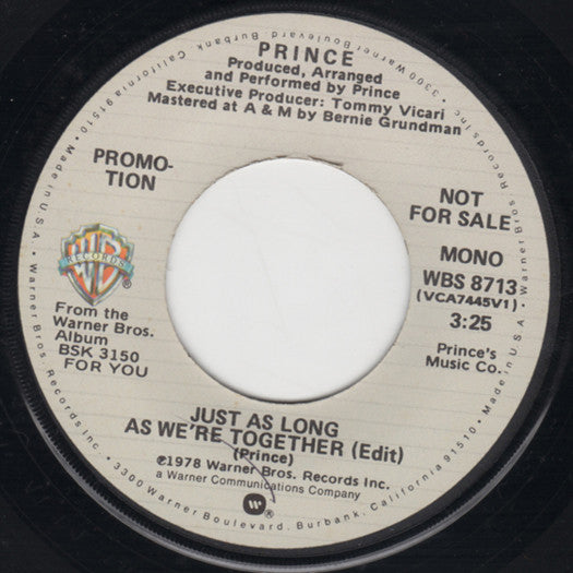 Prince : Just As Long As We're Together (7", Promo, Los)