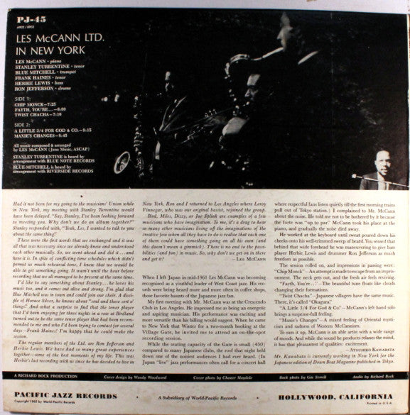 Les McCann Ltd. • Stanley Turrentine • Blue Mitchell with Frank Haynes, Herbie Lewis, Ron Jefferson : Les McCann Ltd. In New York (Recorded "Live" At The Village Gate) (LP, Album, Mono)