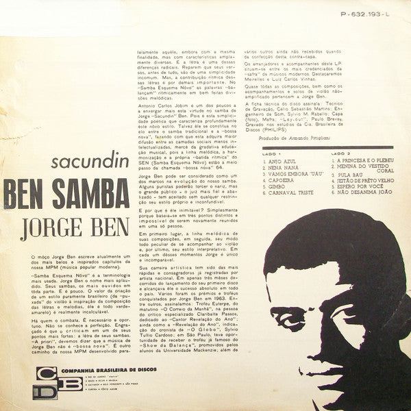 Jorge Ben : Sacundin Ben Samba (LP, Album)