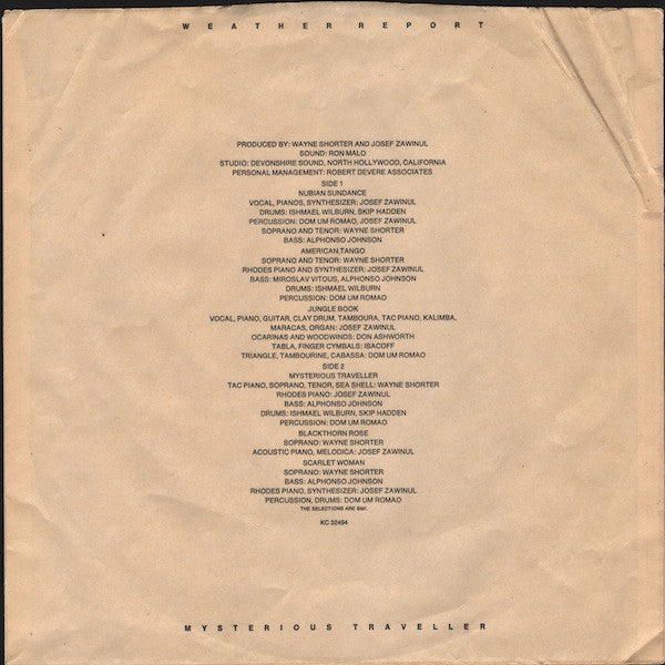 Weather Report : Mysterious Traveller (LP, Album, San)