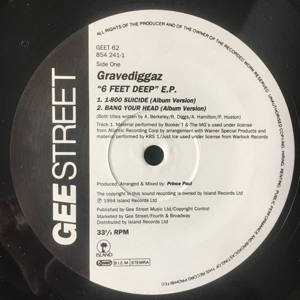 Gravediggaz : 6 Feet Deep E.P. (Record 1) (12")