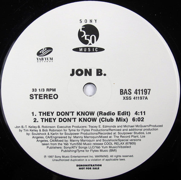 Jon B : They Don't Know (12", Promo)