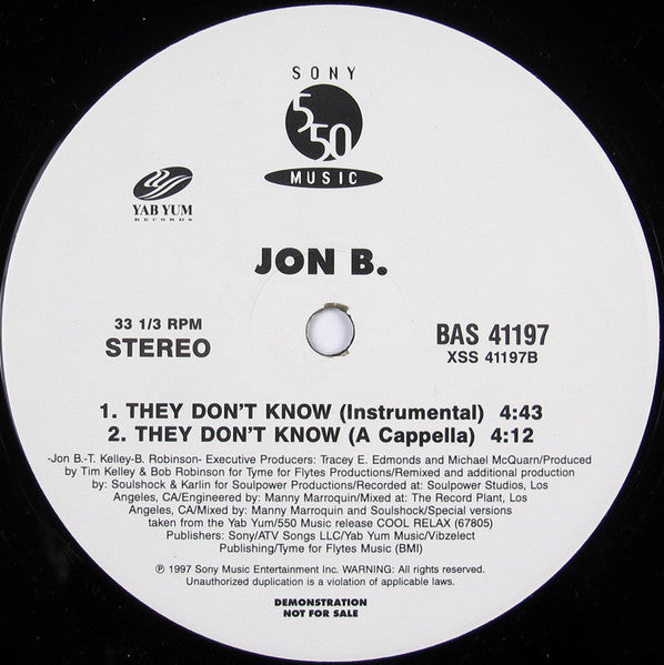 Jon B : They Don't Know (12", Promo)