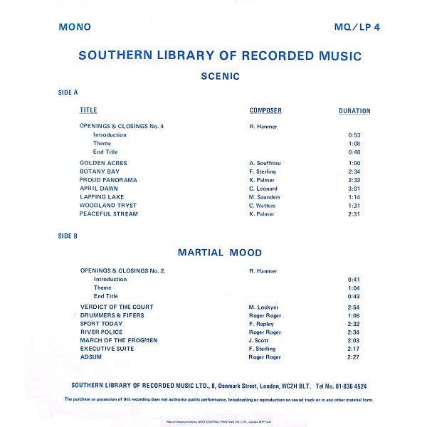 The Westway Studio Orchestra : Scenic / Martial Mood (LP, Mono)