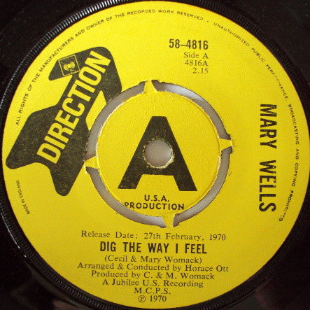 Mary Wells : Dig The Way I Feel (7", Promo)