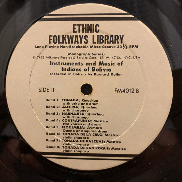 Various : Instruments And Music Of Bolivia (LP, Comp)