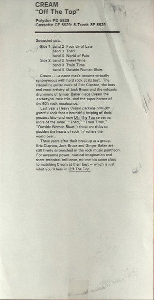 Cream (2) : Off The Top (LP, Comp, Promo, Off)