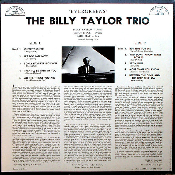 The Billy Taylor Trio* : Evergreens (LP, Album)