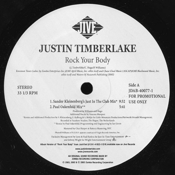 Justin Timberlake : Rock Your Body (12", Promo)