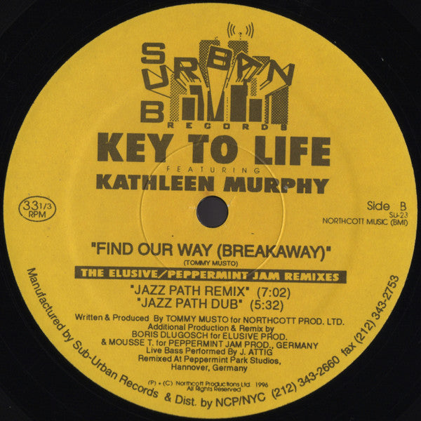 Key To Life Featuring Kathleen Murphy : Find Our Way (Breakaway) (The Elusive/Peppermint Jam Remixes) (12")