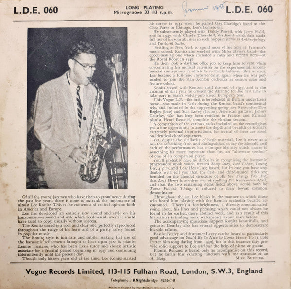 Lee Konitz : Jazz Time Paris Vol. 3 (10")